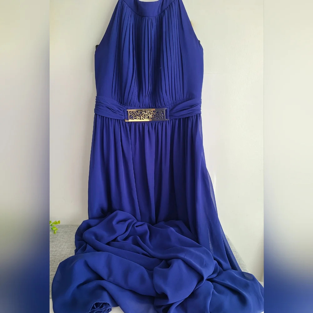 Rimini Couture Woman Size 6 Polyester Waist Accent Long Dress Gown Blue Lined